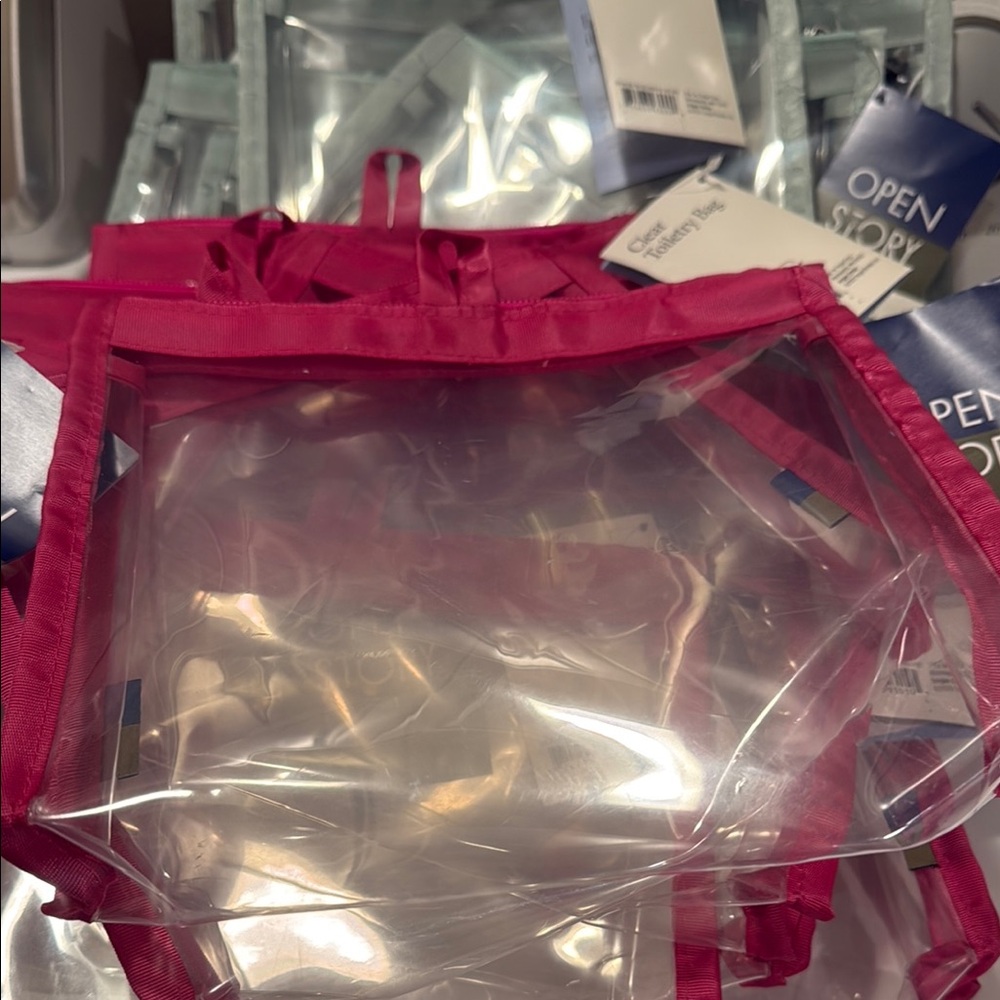 Clear Travel Bag with Pink Trim